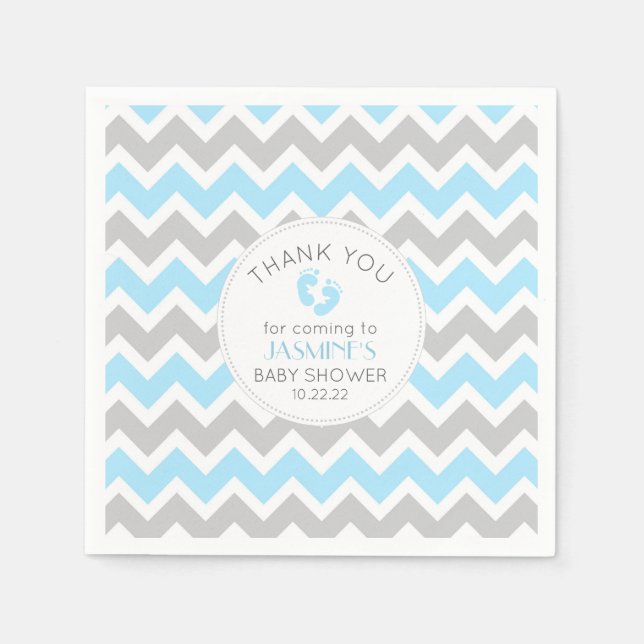 Blue Gray Baby Dusche Dekoration, moderne Zickzack Serviette (Vorderseite)