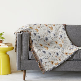 Blue Gray Beige Brown White Boho Blume Botanisch Decke