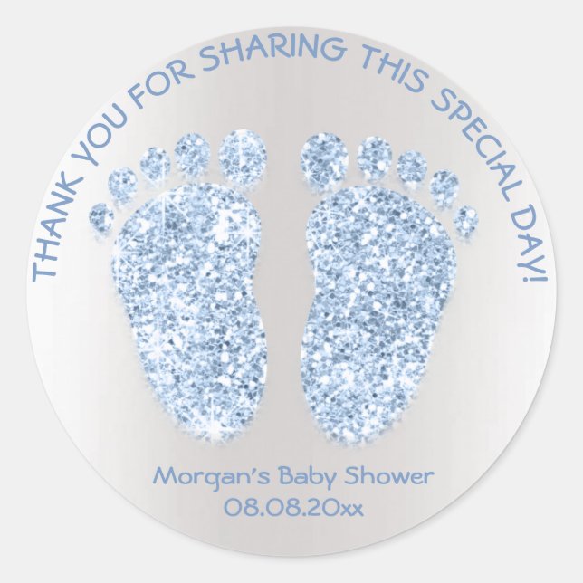 Blue Gray Boy Glitzer Feet Baby Dusche Gefallen Vi Runder Aufkleber (Vorderseite)