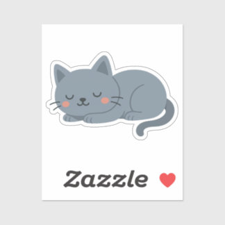 Blue Gray Cat Sticker – Calm and Cozy Cartoon