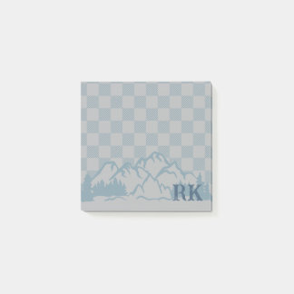 Blue Gray Check Pattern Rustic Mountains Monogram Post-it Klebezettel
