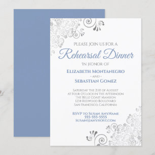 Blue & Gray Curls Hochzeitsessen Probe Einladung