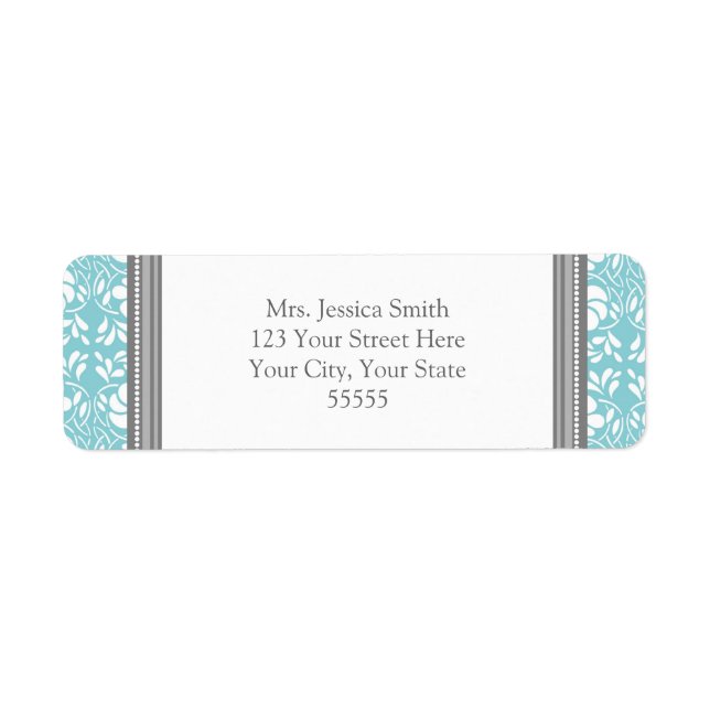 Blue Gray Damask Custom Rücksendeadressen-Aufklebe (Vorne)