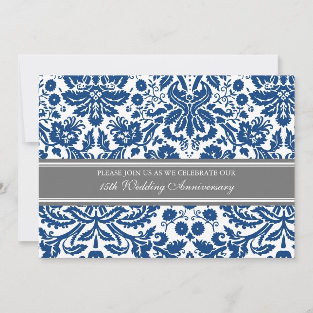 Blue Gray Damask Einladung zum 15-jährigen Jubiläu (Vorderseite)