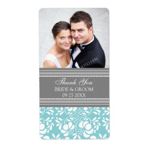Blue Gray Damask Foto Wedding Labels