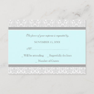 Blue Gray Damask UAWG Wedding Card RSVP Karte
