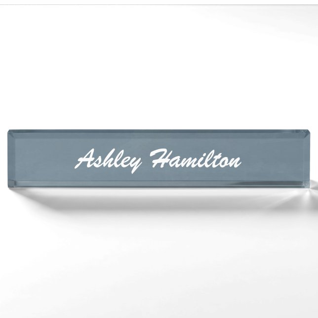 Blue Gray Elegante Schlicht Legible Moderne Schrif Namensplakette (Vorderseite)