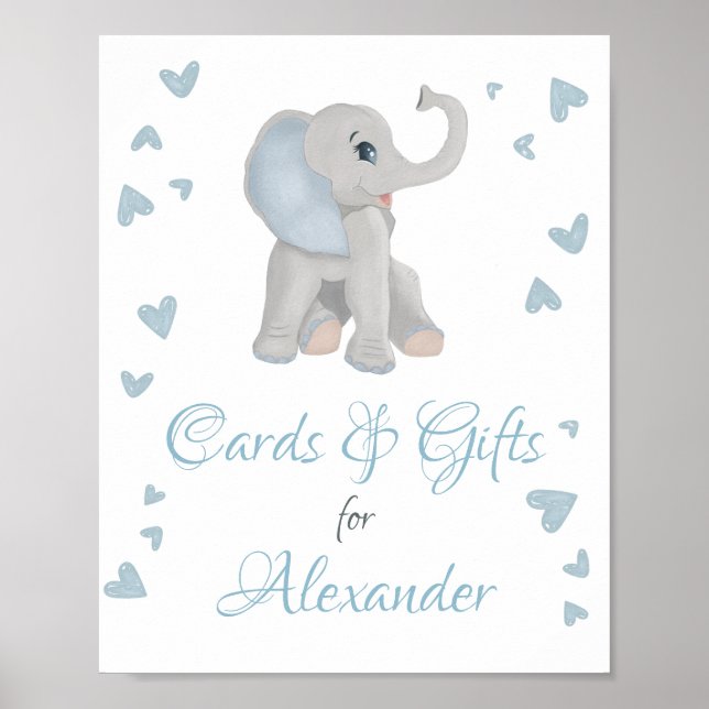 Blue Gray Elephant Geschenke & Cards Kinderduschze Poster (Vorne)