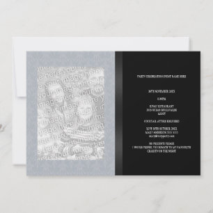 Blue Gray Floral Damask Black Foto Alle Veranstalt Einladung