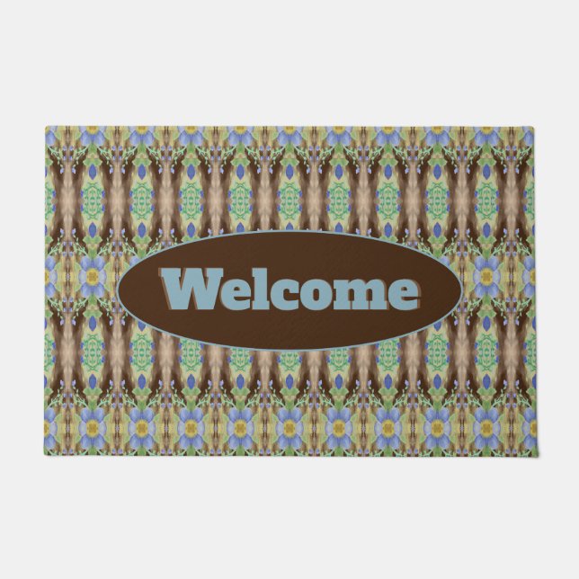 Blue Gray Floral Designer Fußmatte (Vorderseite)