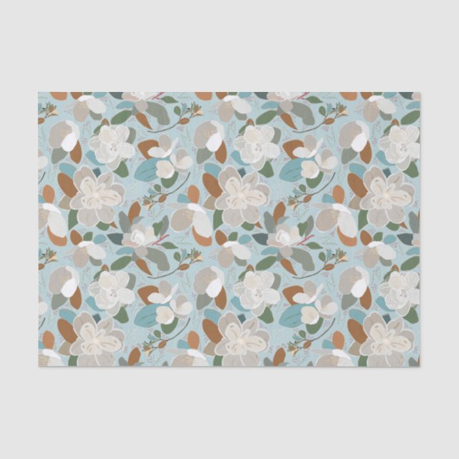 Blue Gray Floral Winter Magnolia Seidenpapier (Vorderseite)