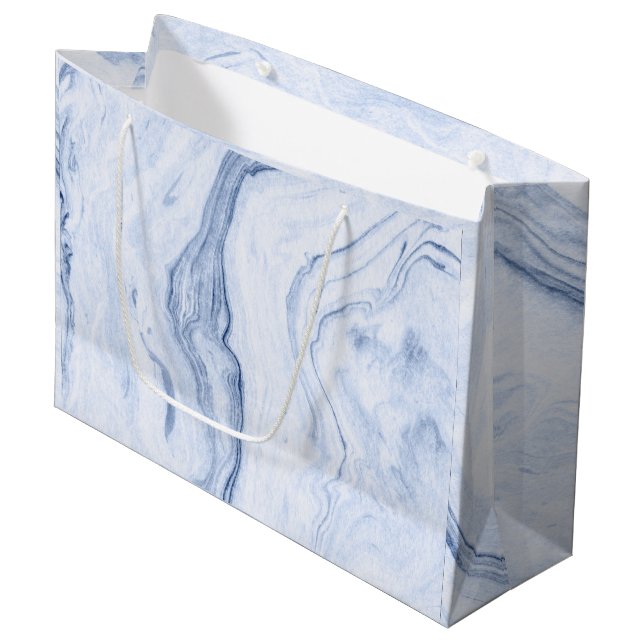 Blue-Gray Fowing Marmor Wirbel Große Geschenktüte (Vorderseite Schrägansicht)