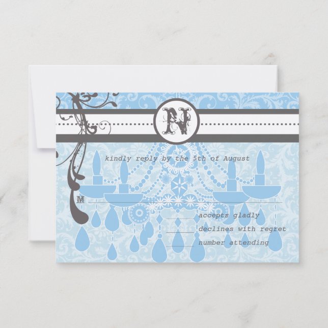 Blue & Gray Funky Wirbel Wedding RSVP Karte (Rückseite)
