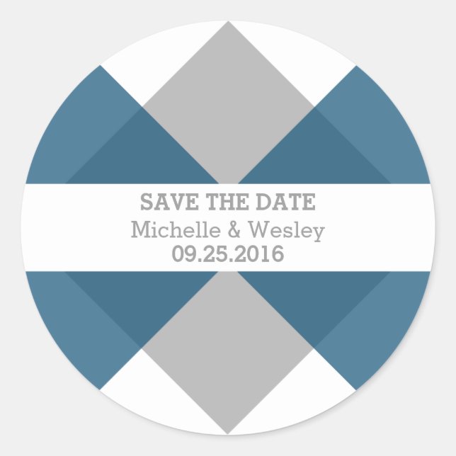 Blue Gray Geometric Triad Save the Date Stickers (Vorderseite)