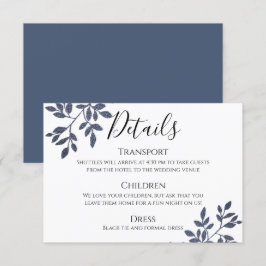 Blue Gray Glitzer Botanical Wedding Details Card Einladung