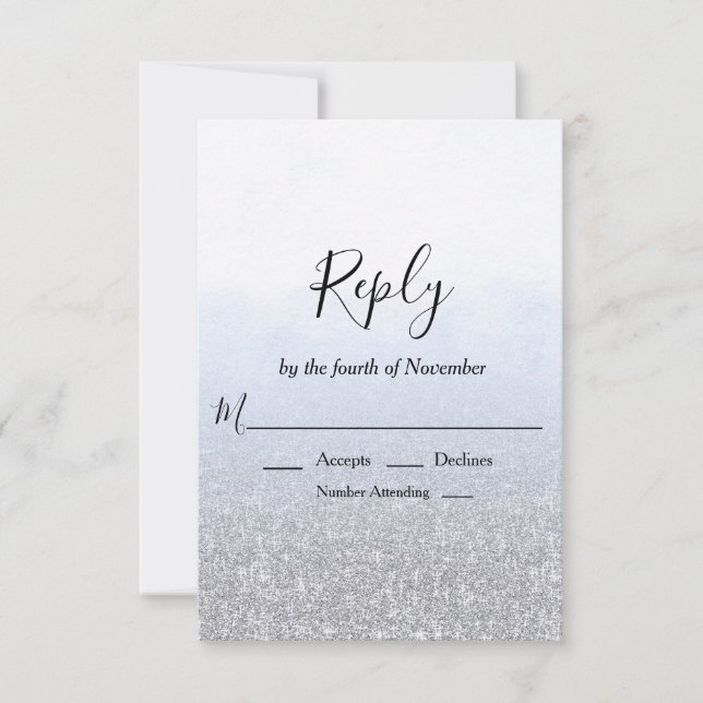 Blue Gray Glitzer Wedding RSVP Karte (Vorderseite)