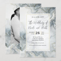 Blue Gray & Gold Beachy Watercolor Beach Hochzeit