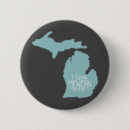 Blue Gray I Liebe Michigan Silhouette auf Grau Button