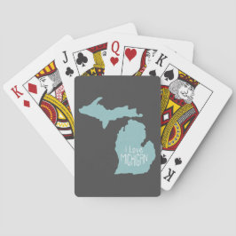 Blue Gray I Liebe Michigan Silhouette Spielkarten