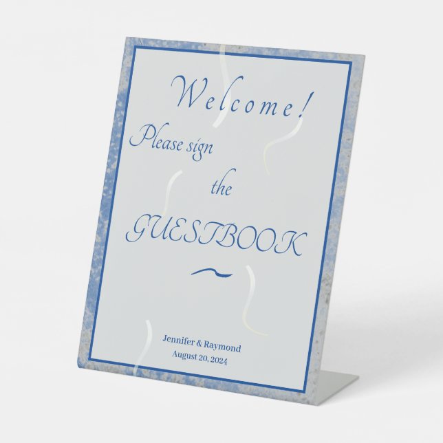 Blue & Gray Marble Wedding Sockelschild (Vorderseite)