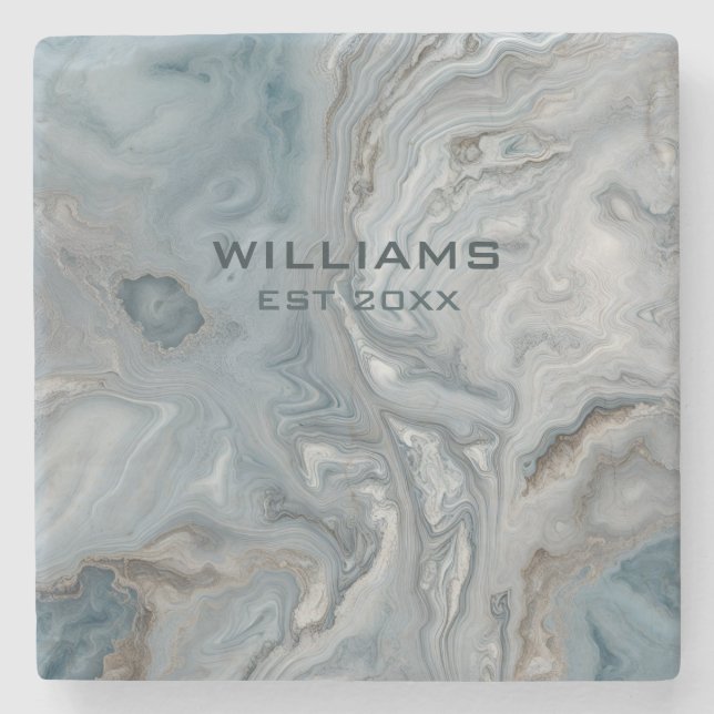 Blue Gray Marmor Textur Personalisiert Steinuntersetzer (Vorderseite)