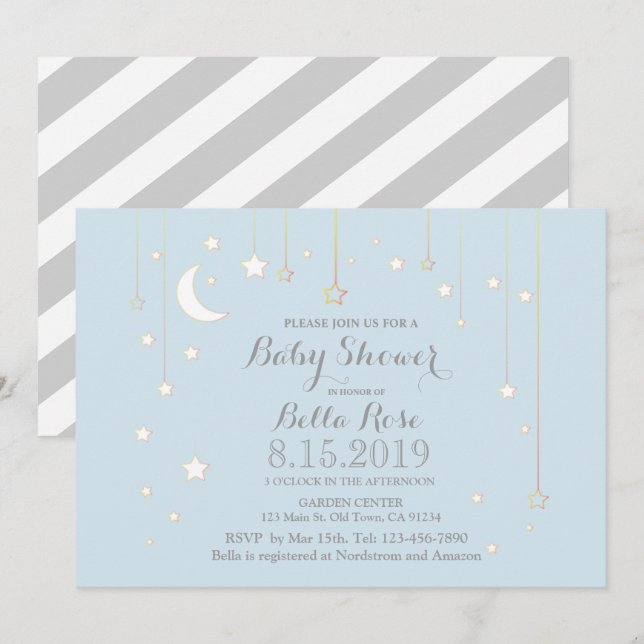 Blue Gray Moon Star Babydusche laden ein Einladung (Vorne/Hinten)