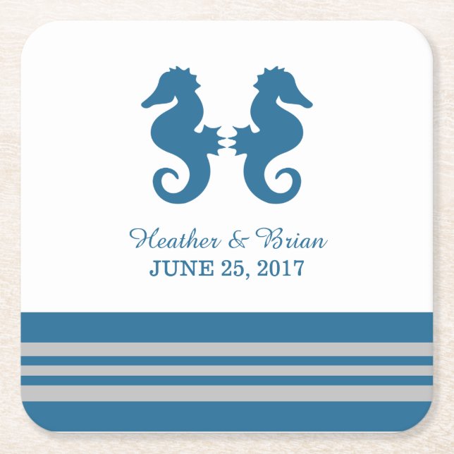 Blue Gray Nautic Seepferd Paper Untersetzer (Vorderseite)
