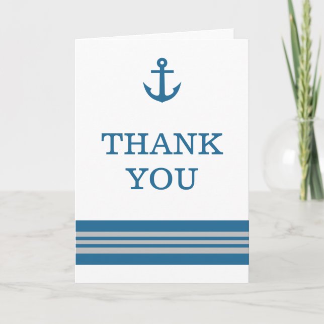 Blue Gray Nautical Anchor Danke Card (Vorderseite)