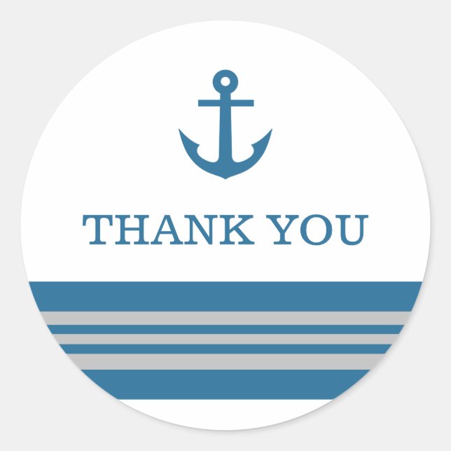 Blue Gray Nautical Anchor Danke Stickers (Vorderseite)