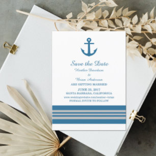 Blue Gray Nautical Anchor Save the Date einladen Einladung