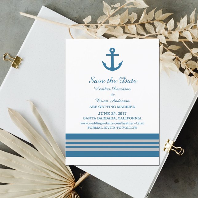 Blue Gray Nautical Anchor Save the Date einladen Einladung (Von Creator hochgeladen)