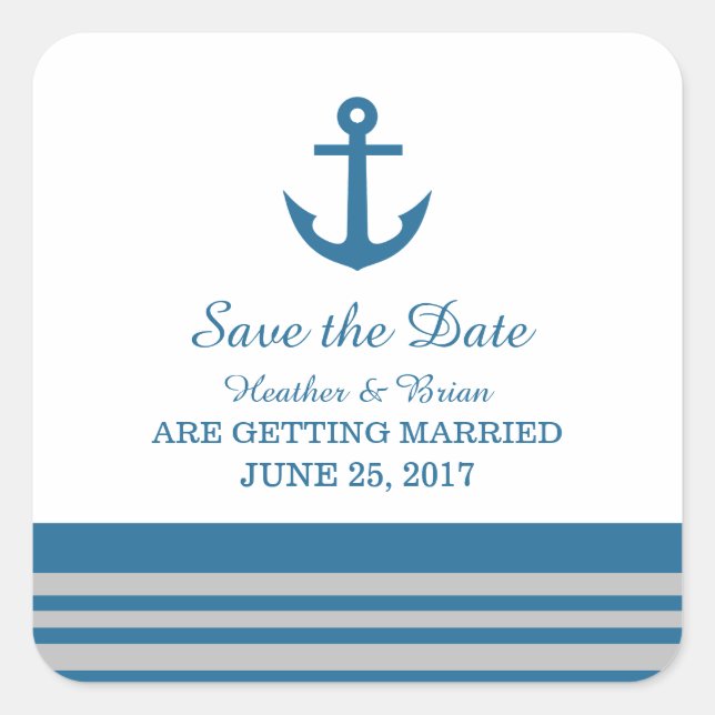 Blue Gray Nautical Anchor Save the Date Stickers (Vorderseite)