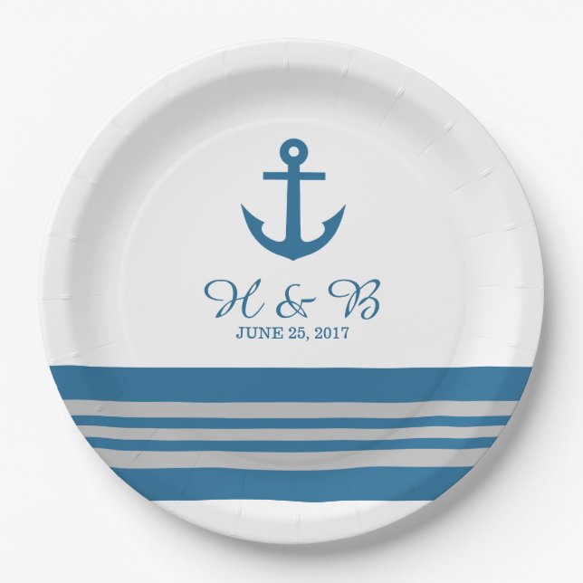 Blue Gray Nautical Anchor Wedding Paper Teller (Vorderseite)