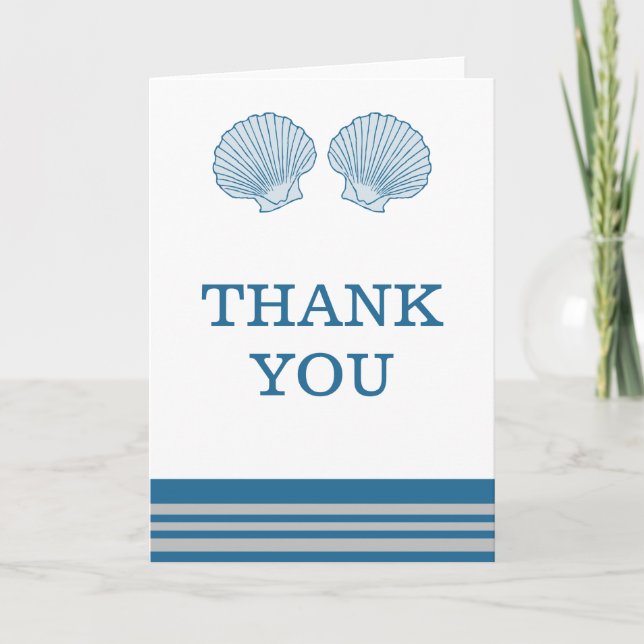 Blue Gray Nautical Seashells Danke Karte (Vorderseite)