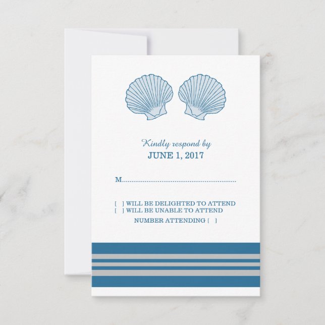 Blue Gray Nautical Seashells Response Card RSVP Karte (Vorderseite)