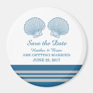 Blue Gray Nautical Seashells Speichern Sie das Dat Magnet