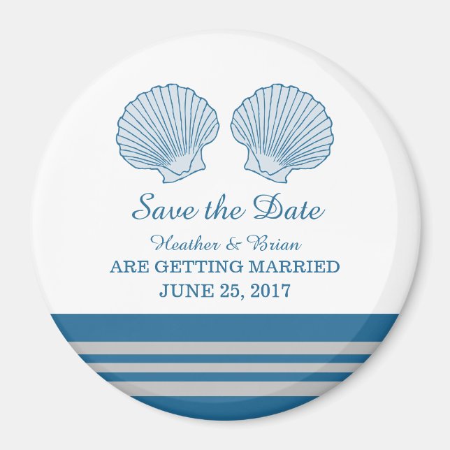 Blue Gray Nautical Seashells Speichern Sie das Dat Magnet (Vorne)