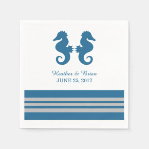 Blue Gray Nautical Seepferd Paper Napkins Serviette