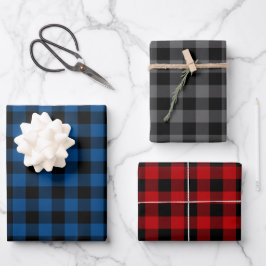 Blue Gray & Red Buffalo Kariert Geschenkpapier Set