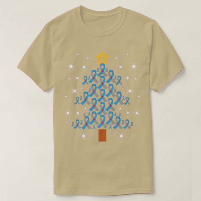 Blue & Gray Ribbon Xmas Tree Typ 1 Diabetes Aware T-Shirt (Design vorne)