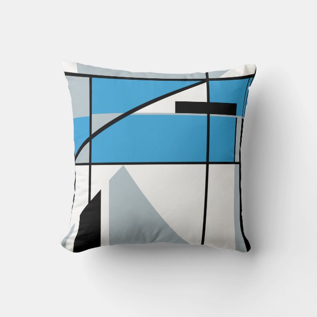 Blue Gray Schwarz-weiß Abstrakt Art Diagonal Desig Kissen (Vorderseite)