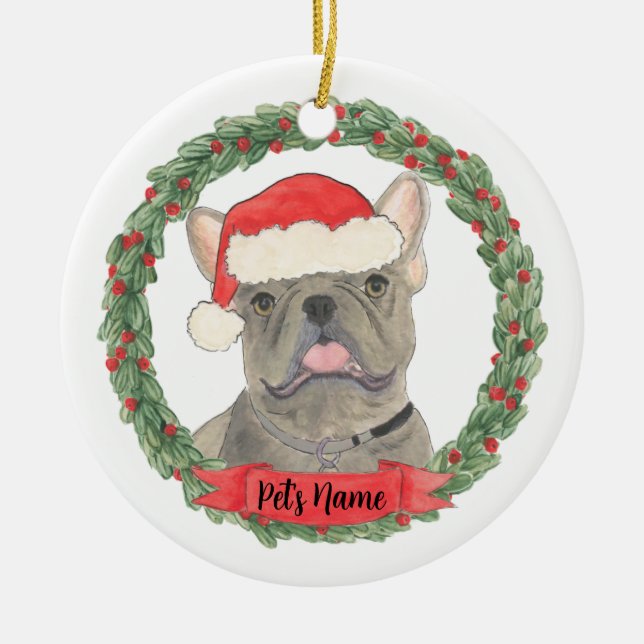 Blue Gray Silver Frenchie French Bulldog Keramik Ornament (Vorne)