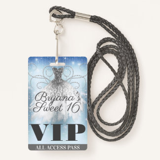 Blue Gray Silver Sparkle Dress Sweet 16 VIP Pass Ausweis