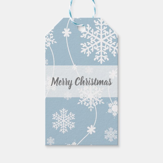 Blue Gray Snowflakes Winter Wonderland Urlaub Geschenkanhänger (Vorderseite)