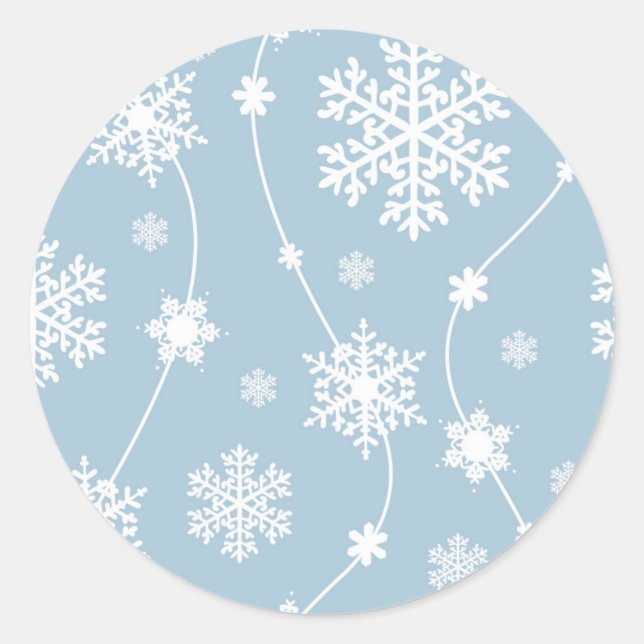 Blue Gray Snowflakes Winter Wonderland Urlaub Runder Aufkleber (Vorderseite)