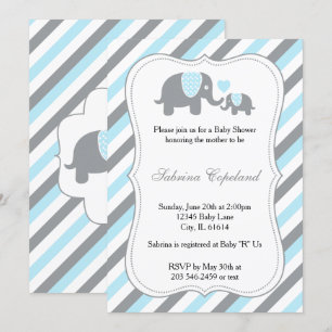 Blue & Gray Stripe Elephant Baby Dusche Einladung
