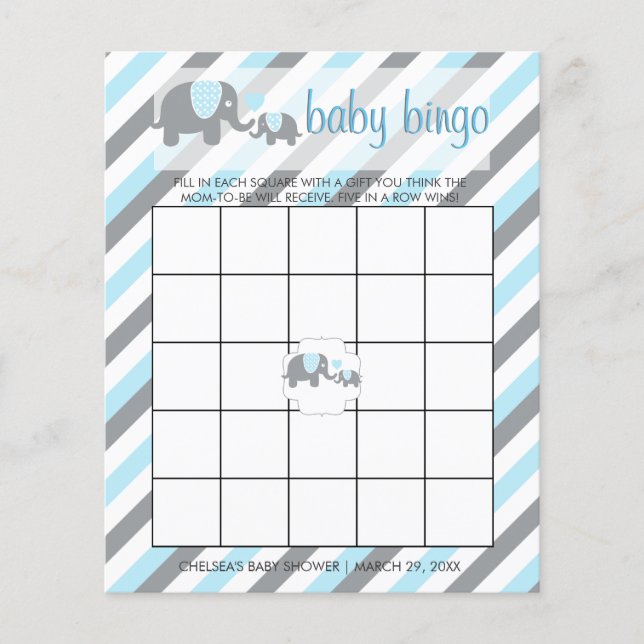 Blue & Gray Stripes Baby Elephant Bingo (Vorderseite)