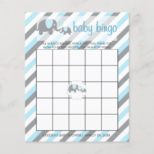Blue & Gray Stripes Baby Elephant Bingo