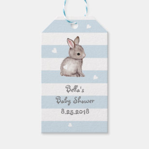 Blue Gray Stripes Bunny Heart Geschenk Tag Geschenkanhänger