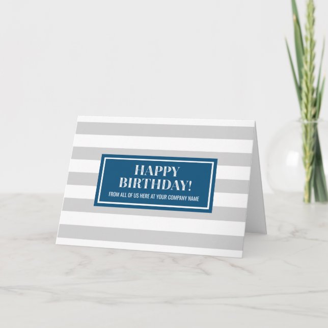 Blue Gray Stripes Business von der Gruppe Geburtst Karte (Vorderseite)